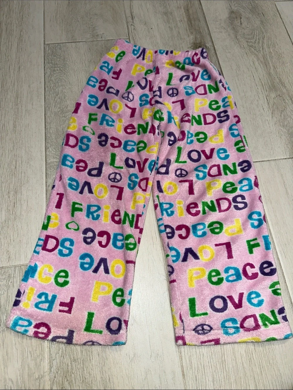 Girl Junk Pink Fuzzy Love Peace Friends Pajama Lounge Pants Size 6/6X